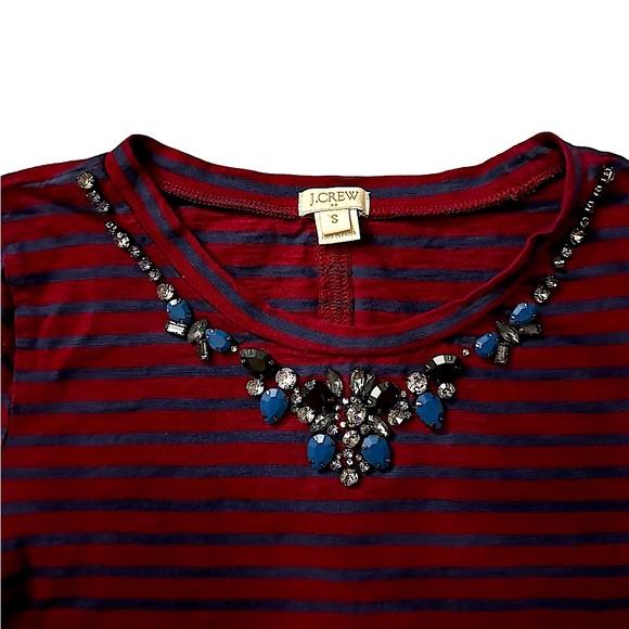 J. Crew Factory Jeweled Striped 3/4 sleeve - Picture 6 of 11